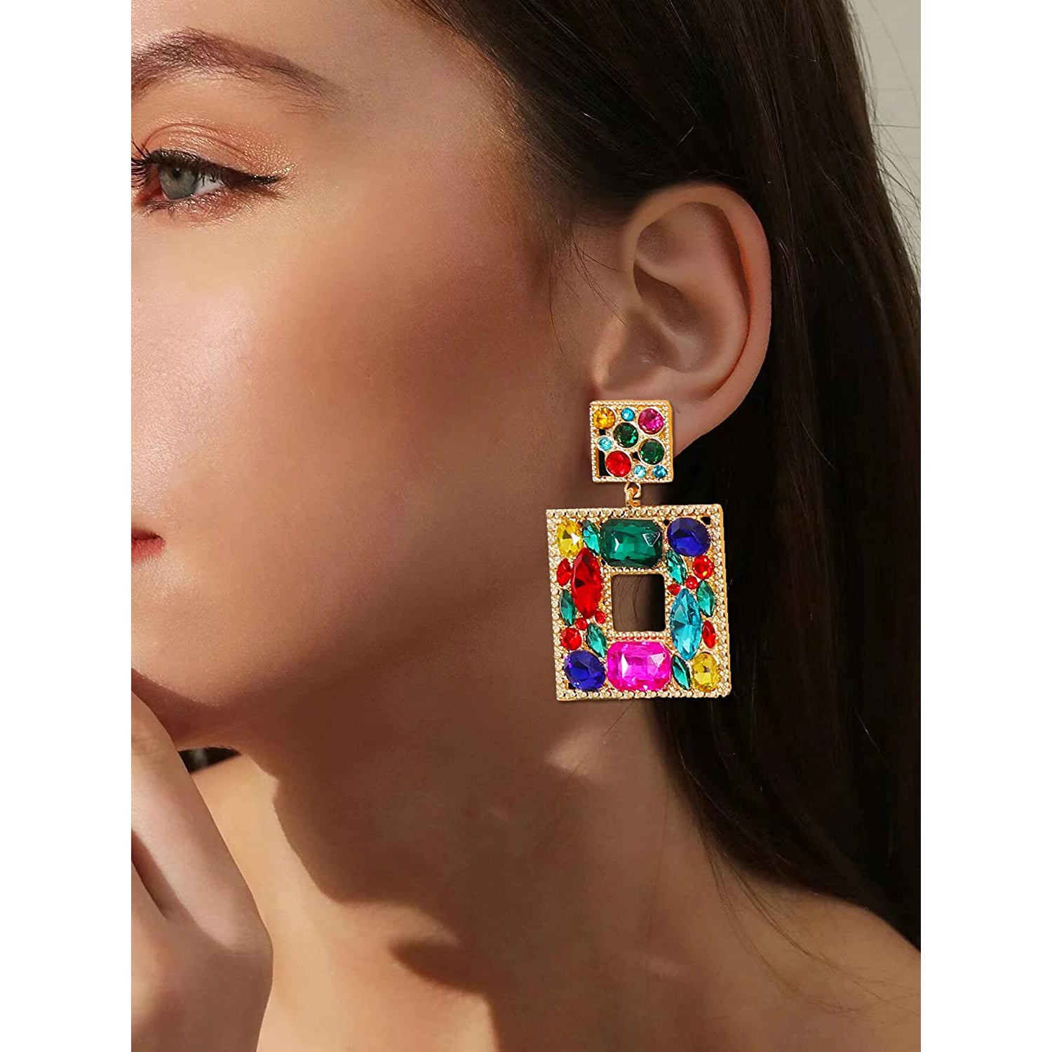 Rhinestone Square Drop Earrings Official For Sale