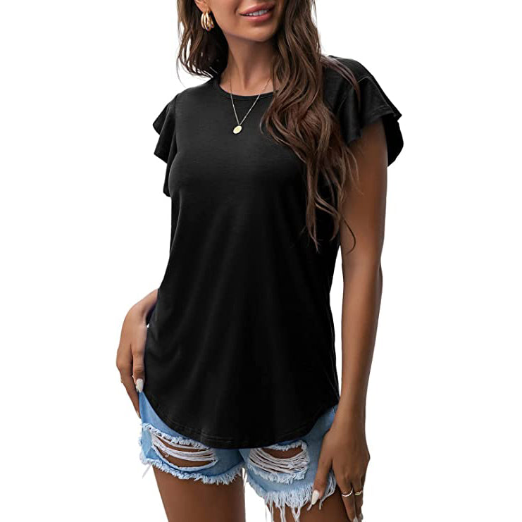 Summer Knit Ruffle Short Sleeve Top Cheap Sale Comfortable