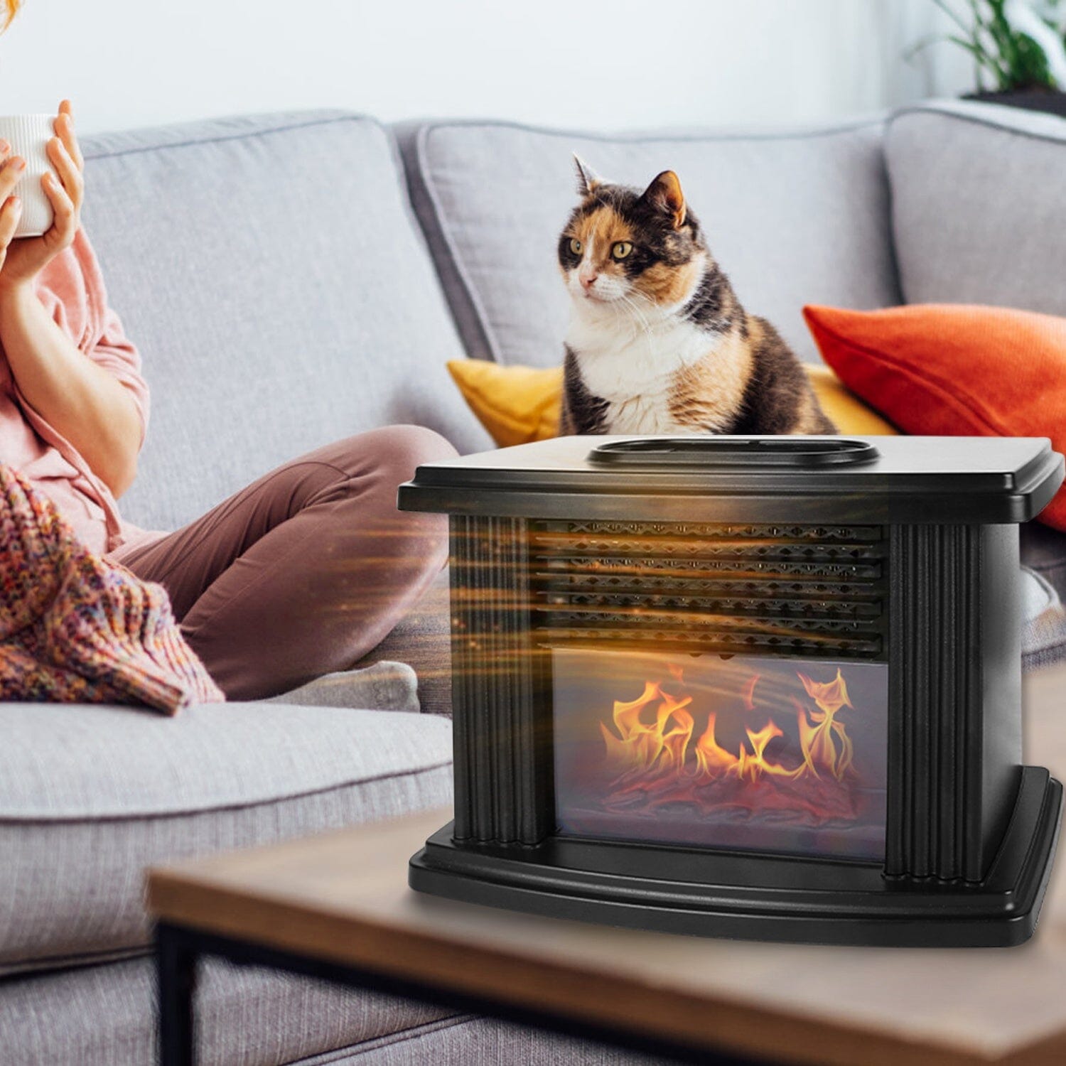 800W Artificial Flame Stove Electric Fireplace Heater Manchester