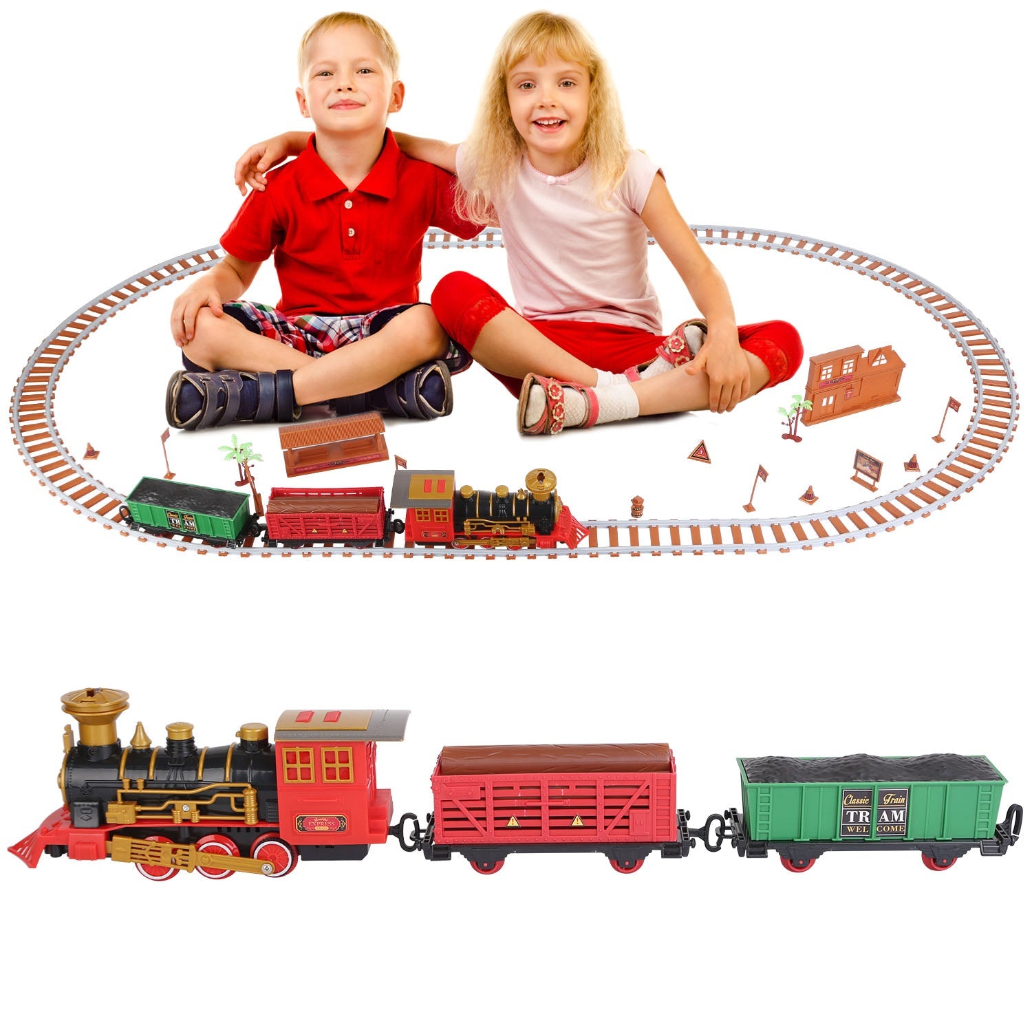 193-Piece: Electric Train Set Steam Locomotive Passenger Coach Coal Car Christmas Train Free Shipping Purchase