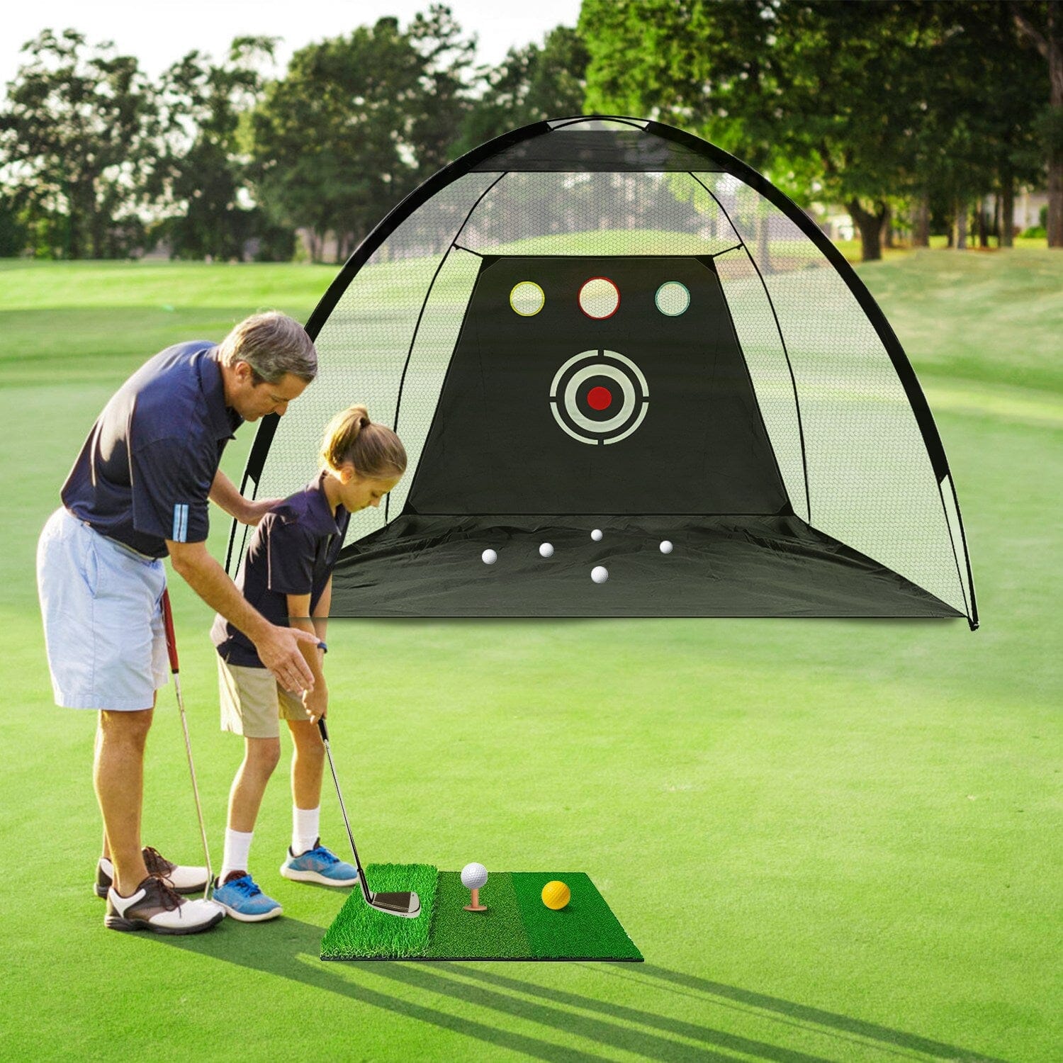 Golf Training Aids Driving Hitting Nets with Tri-Turf Golf Mat Target Cloth 10 Golf Balls 7 Golf Tees 2 Rubber Golf Tee Holders Carry Bag for Indoor Outdoor Sports Free Shipping Best