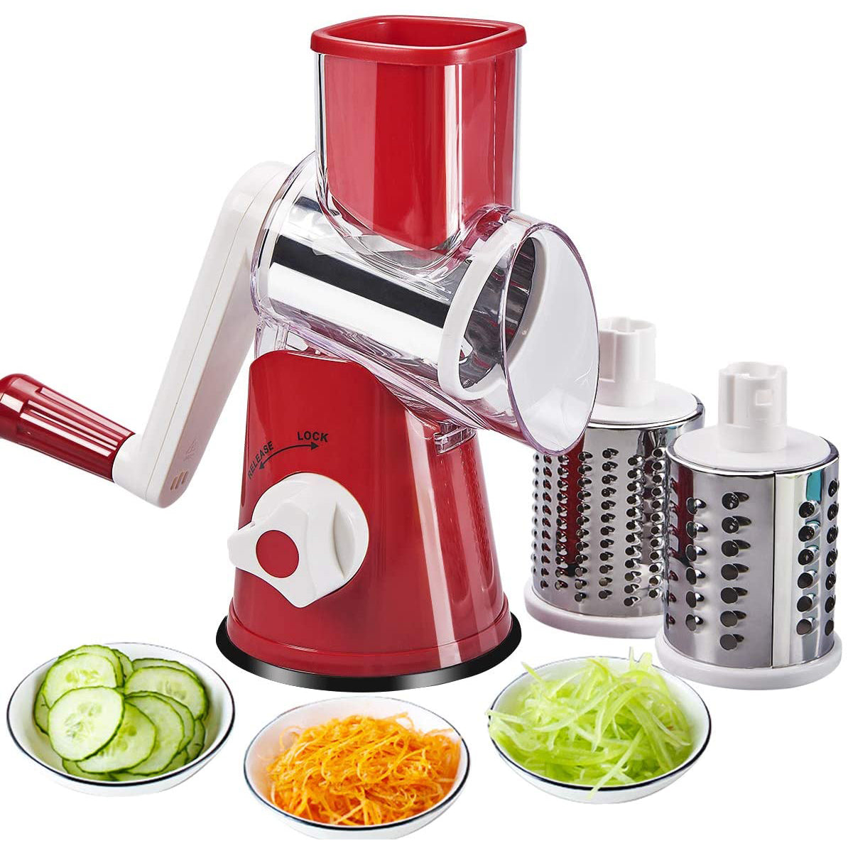 FAVIA Rotary Cheese Grater with Handle - Food Shredder with 3 Stainless Steel Drum Blades Sale Visa Payment