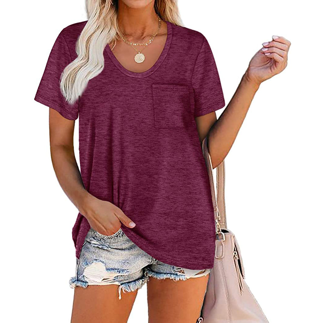 Women's Summer Short Sleeve Crew Neck Pocket Top Discount Wide Range Of