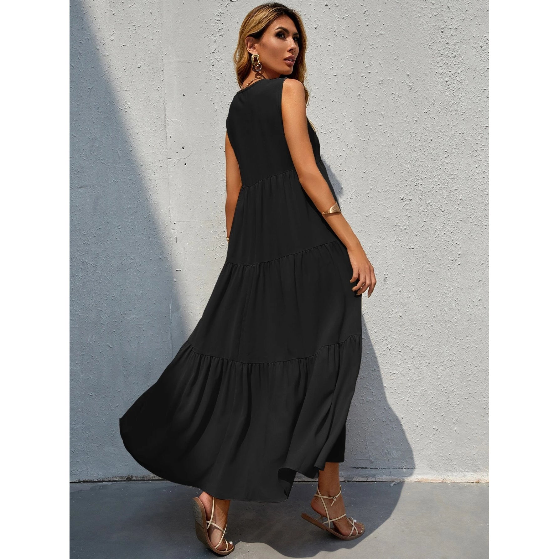 Women's V-neck Ruffle Hem Solid Dress Choice Online