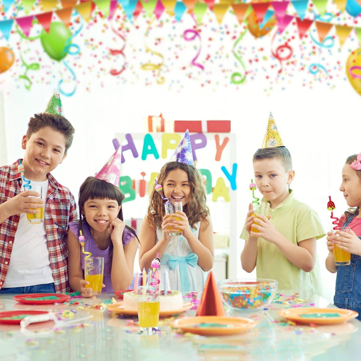 24-Pack: Reusable Ice Cream Straws for Birthday Party Supplies Discount Supply