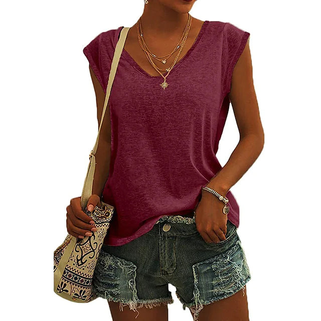 Women's Cap Sleeve T-Shirt Casual Loose Fit Tank Top Sale Best Sale