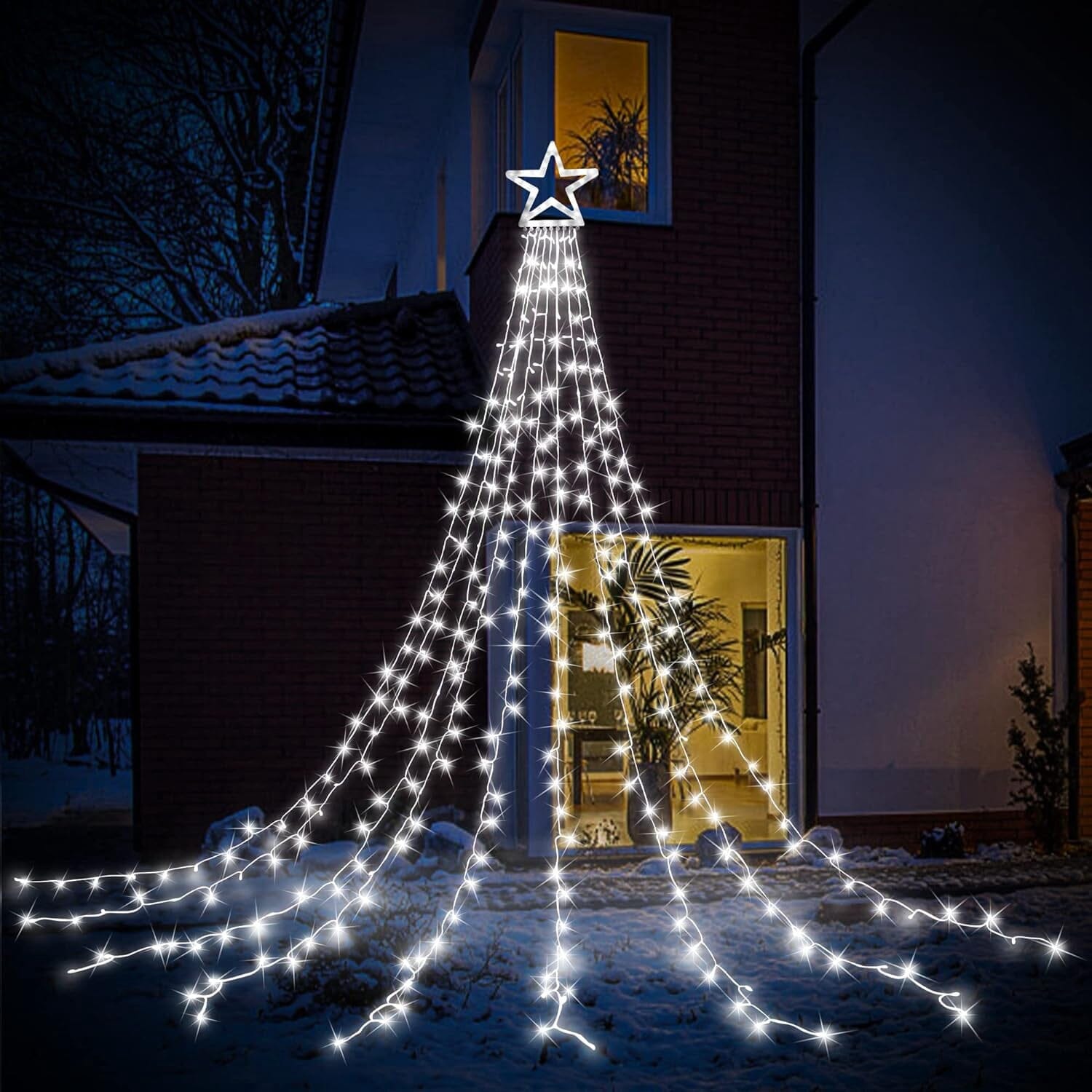 Christmas Hanging Waterfall String Light with Topper Star With Credit Card Free Shipping