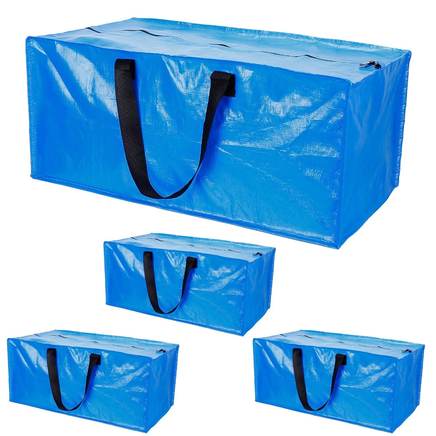 4-Pieces: Reusable Plastic Totes Blue Moving Bin Zippered Storage Bag Outlet Store Cheap Online