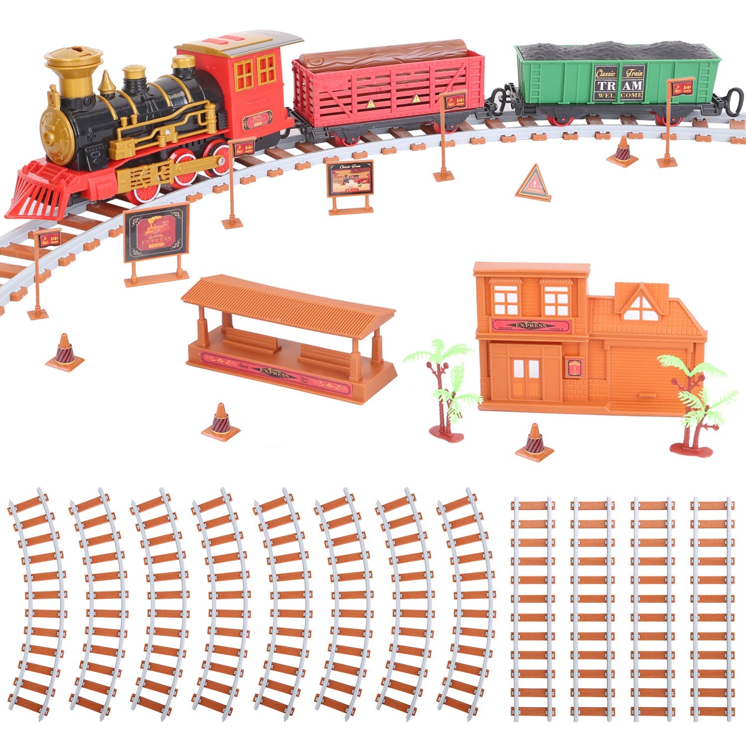 193-Piece: Electric Train Set Steam Locomotive Passenger Coach Coal Car Christmas Train Free Shipping Purchase