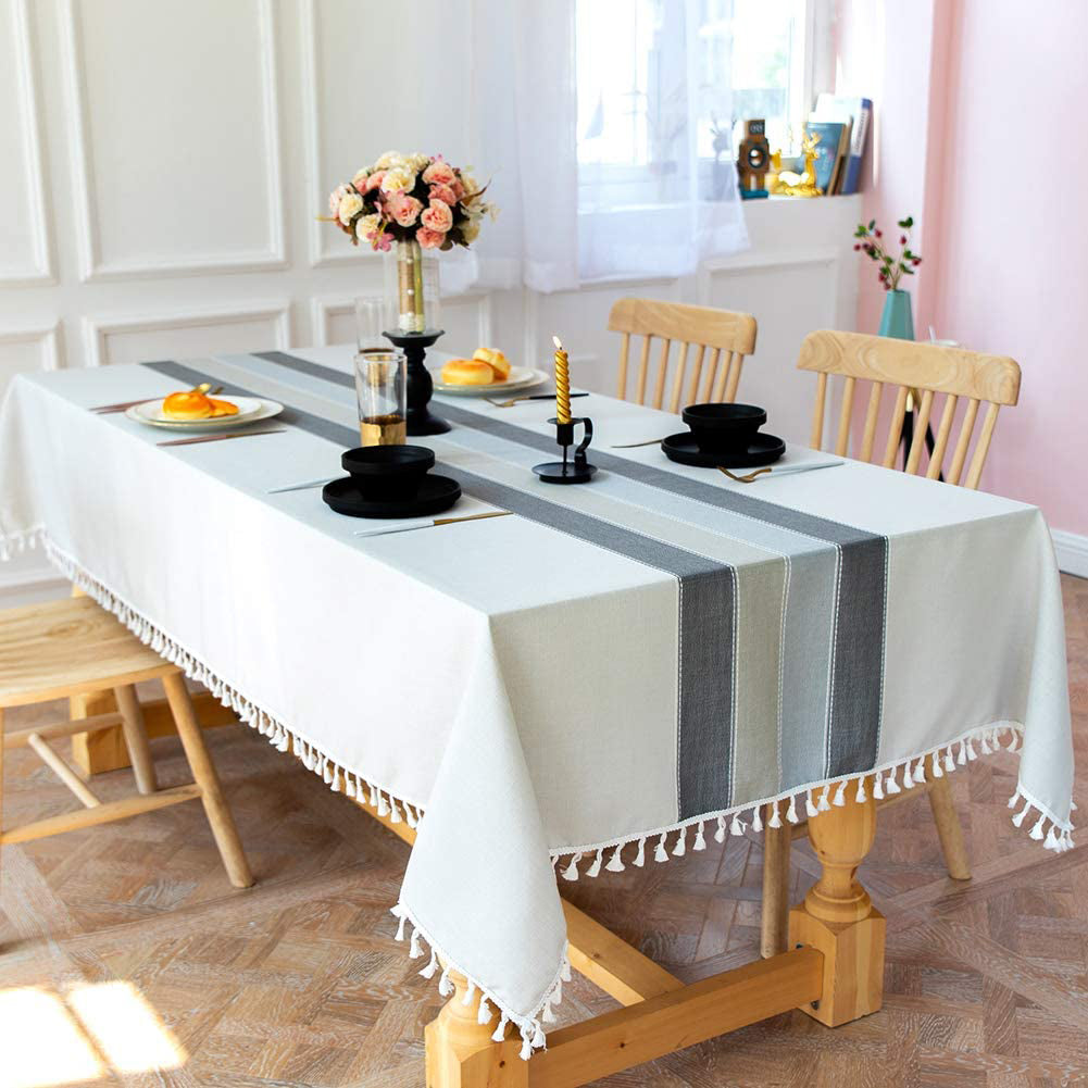 Patchwork Fringed Linen Tablecloth Good Selling Online