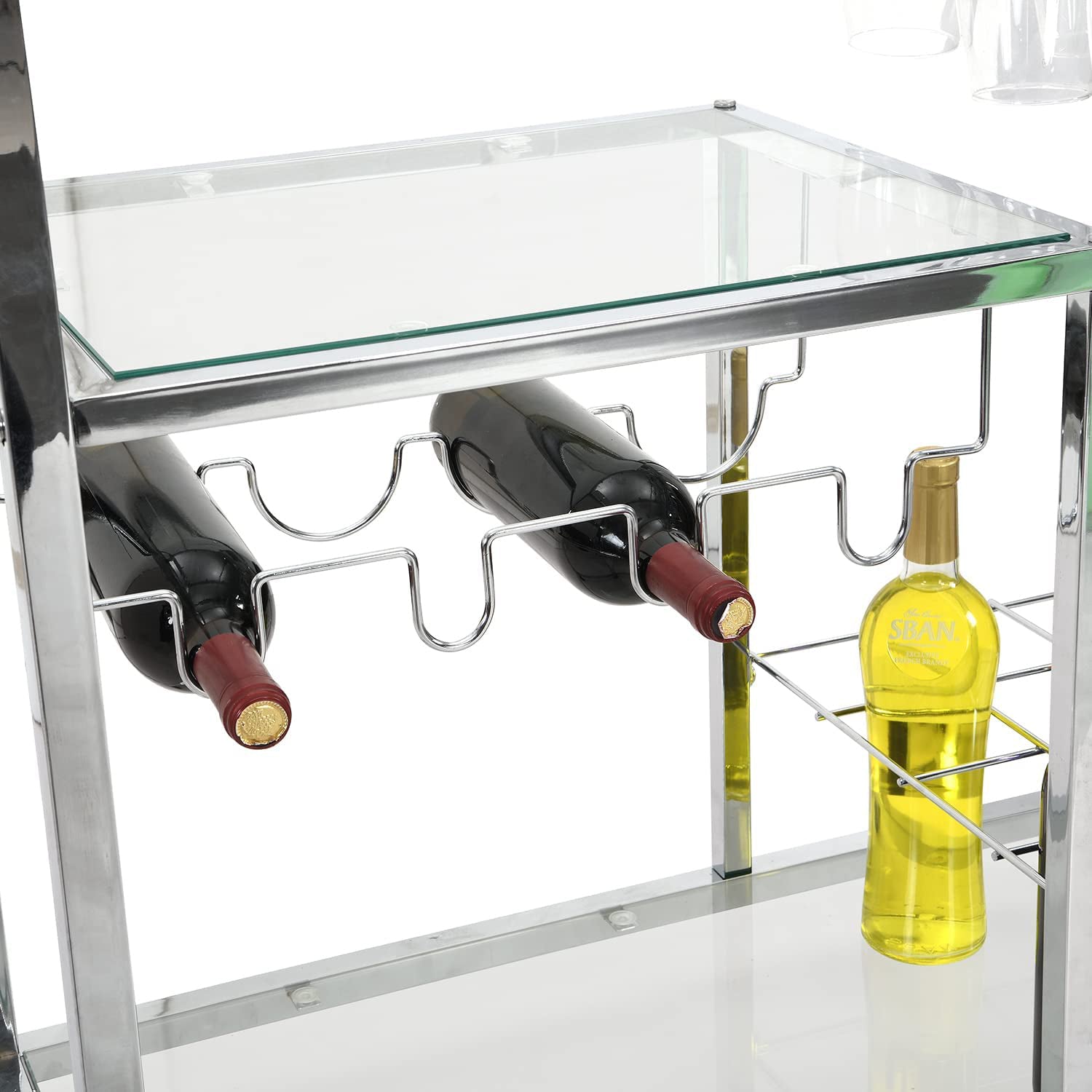 Glass Bar Cart with Wine Rack & Glass Holder Cheap Best Wholesale