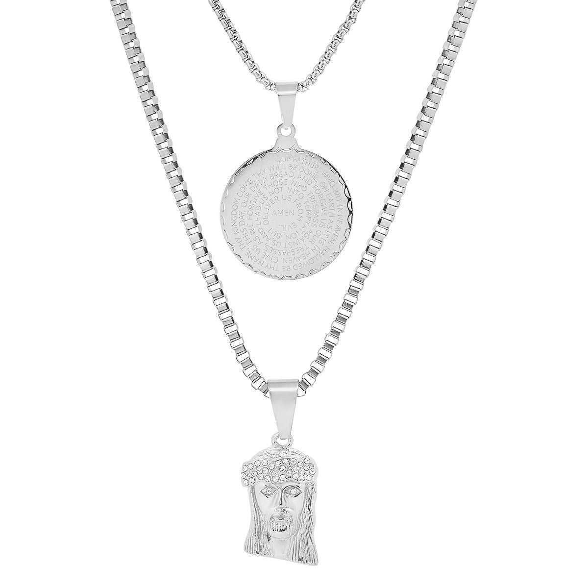 Men's Box Chain Double Row Pendant and Jesus Head Necklace For Sale Finishline