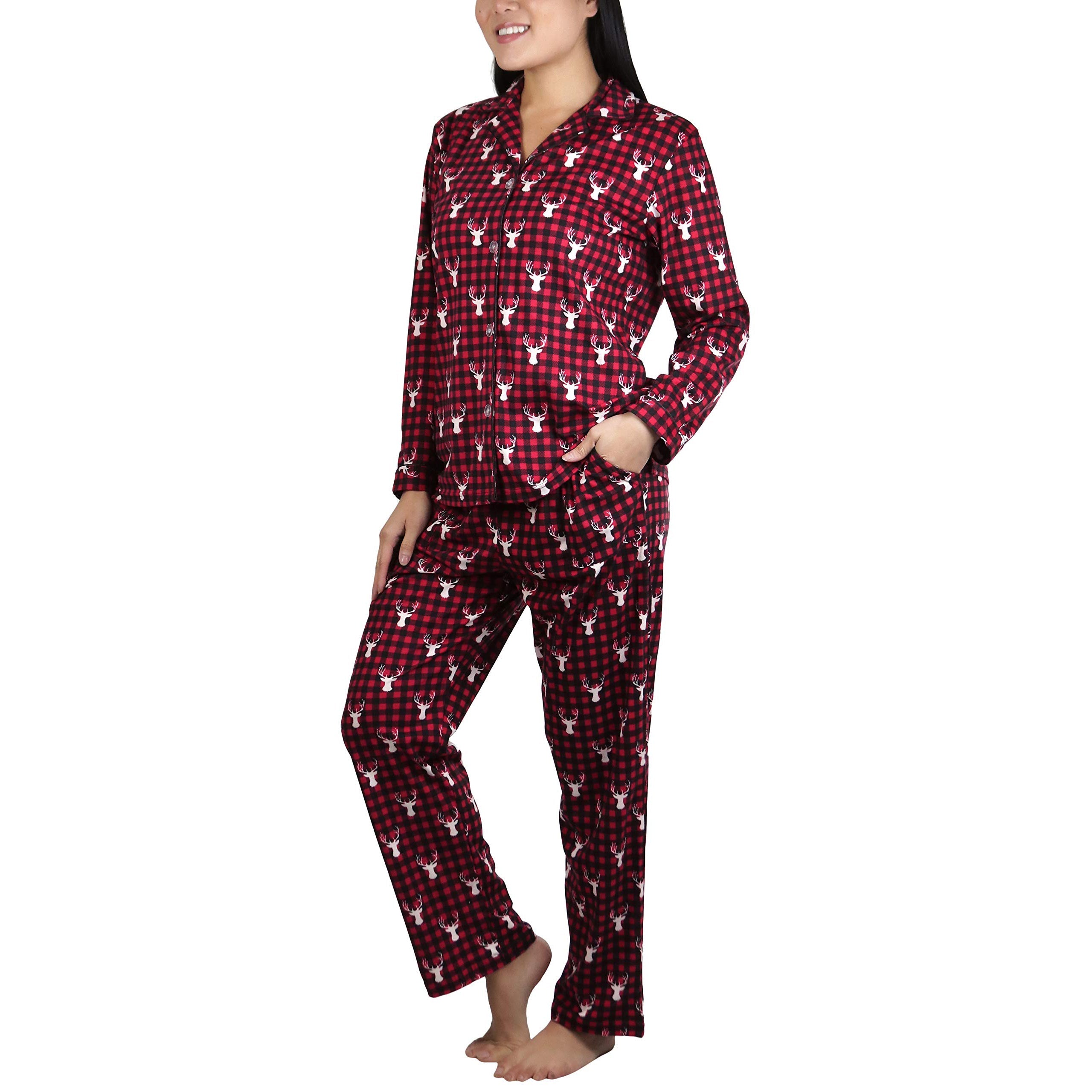 2-Piece Set: ToBeInStyle Women's Long Sleeve Button Down Top and Drawstring Bottom Pajama Set Cheap View