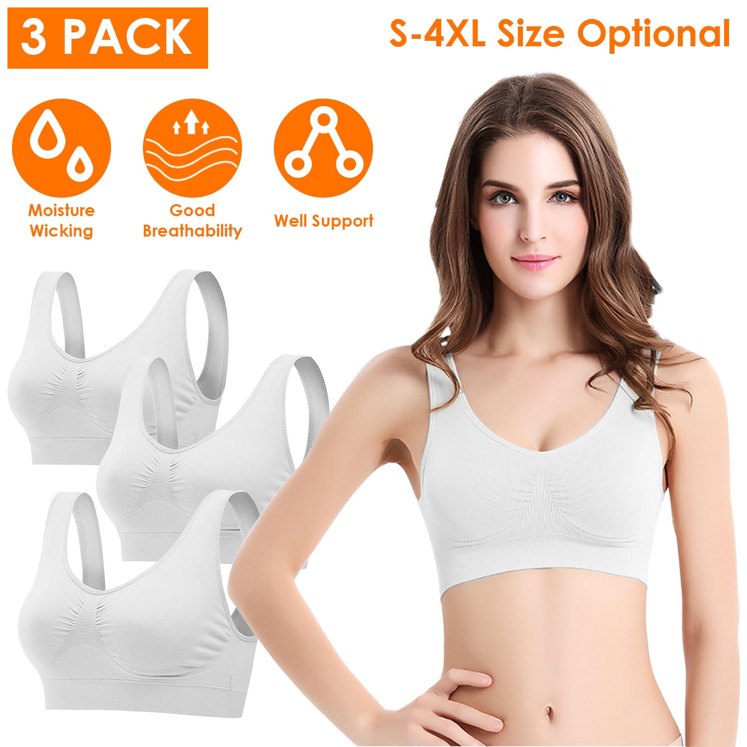 3-Pack: Women Seamless Wire-free Bra for Fitness Workout Low Pice Fee Shipping Sale Online