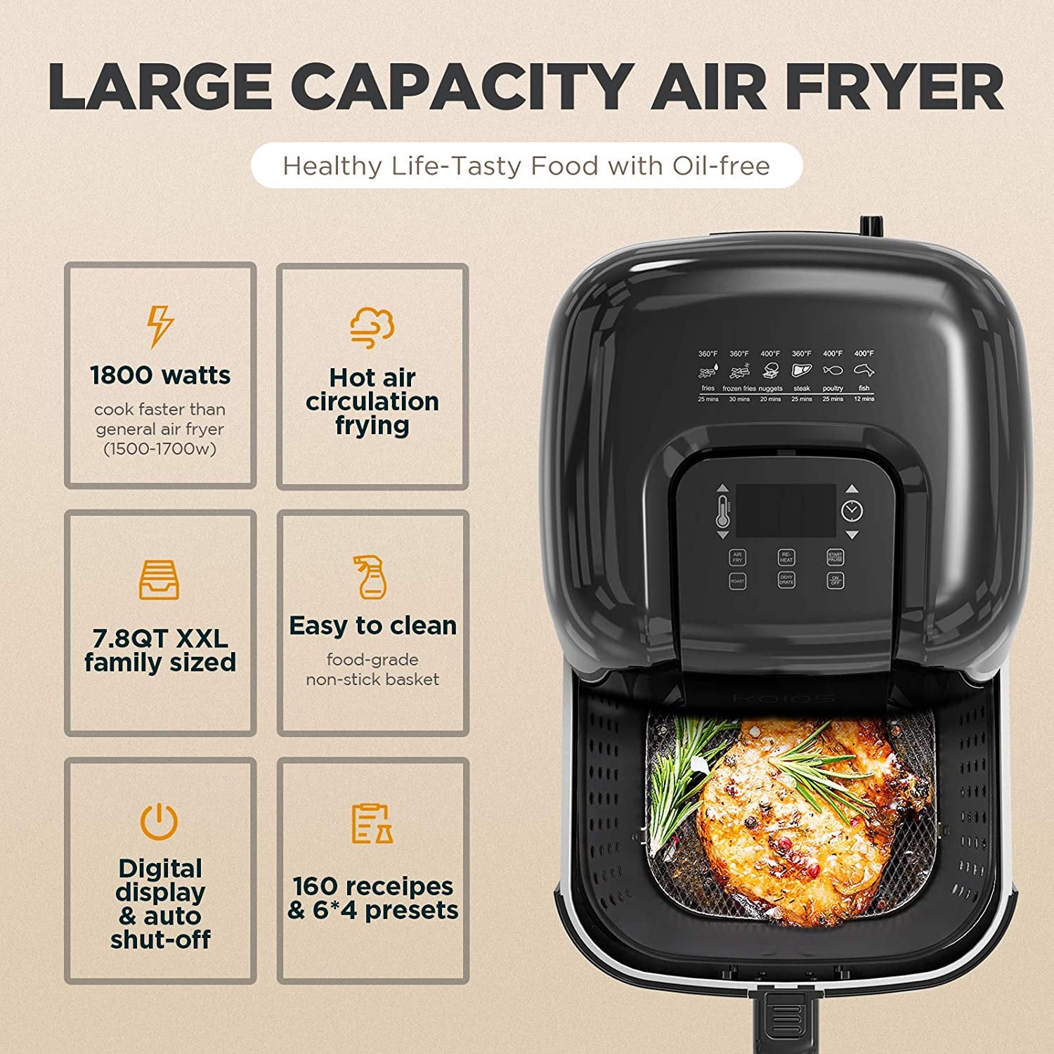 KOIOS 7.8 QT Large Air Fryer Dehydrator Outlet Lowest Pice