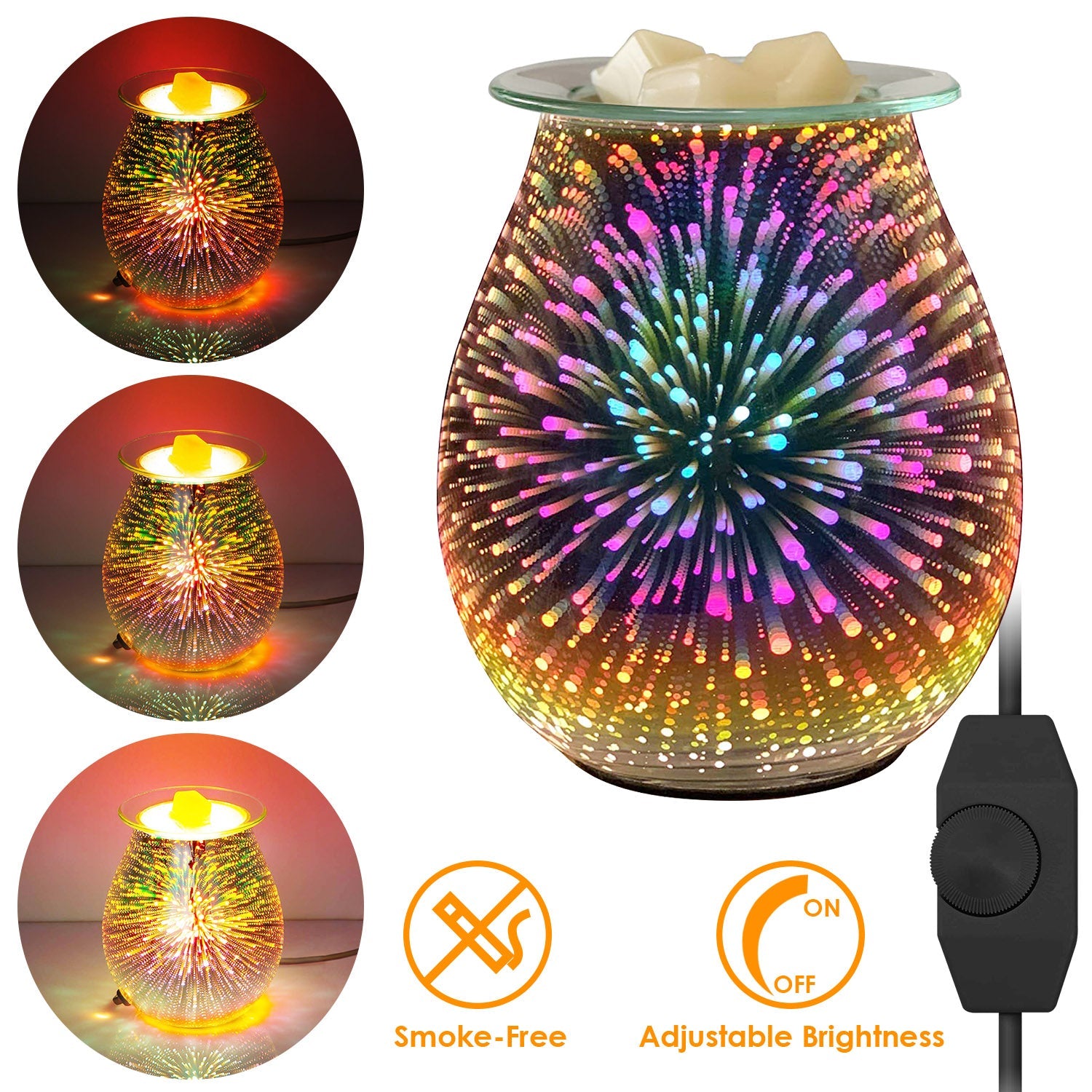 3D Fireworks Glass Wax Warmer Electric Wax Burner Night Lamp Big Sale Cheap Online