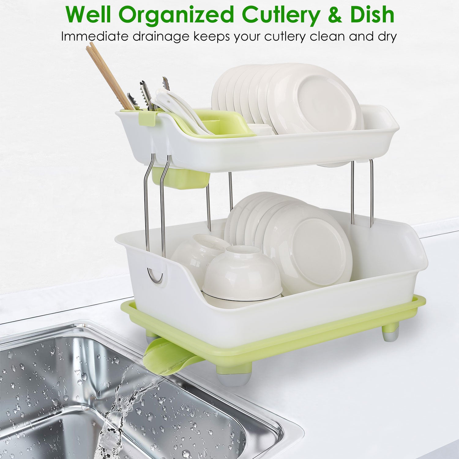 2-Tier Dish Drying Rack Cutlery Drainer Free Shipping Finishline