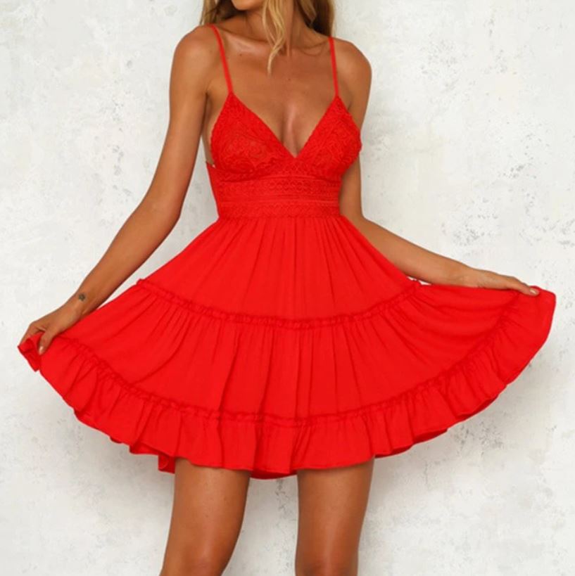 Backless V-neck Ruffle Beach Dress Pick A Best