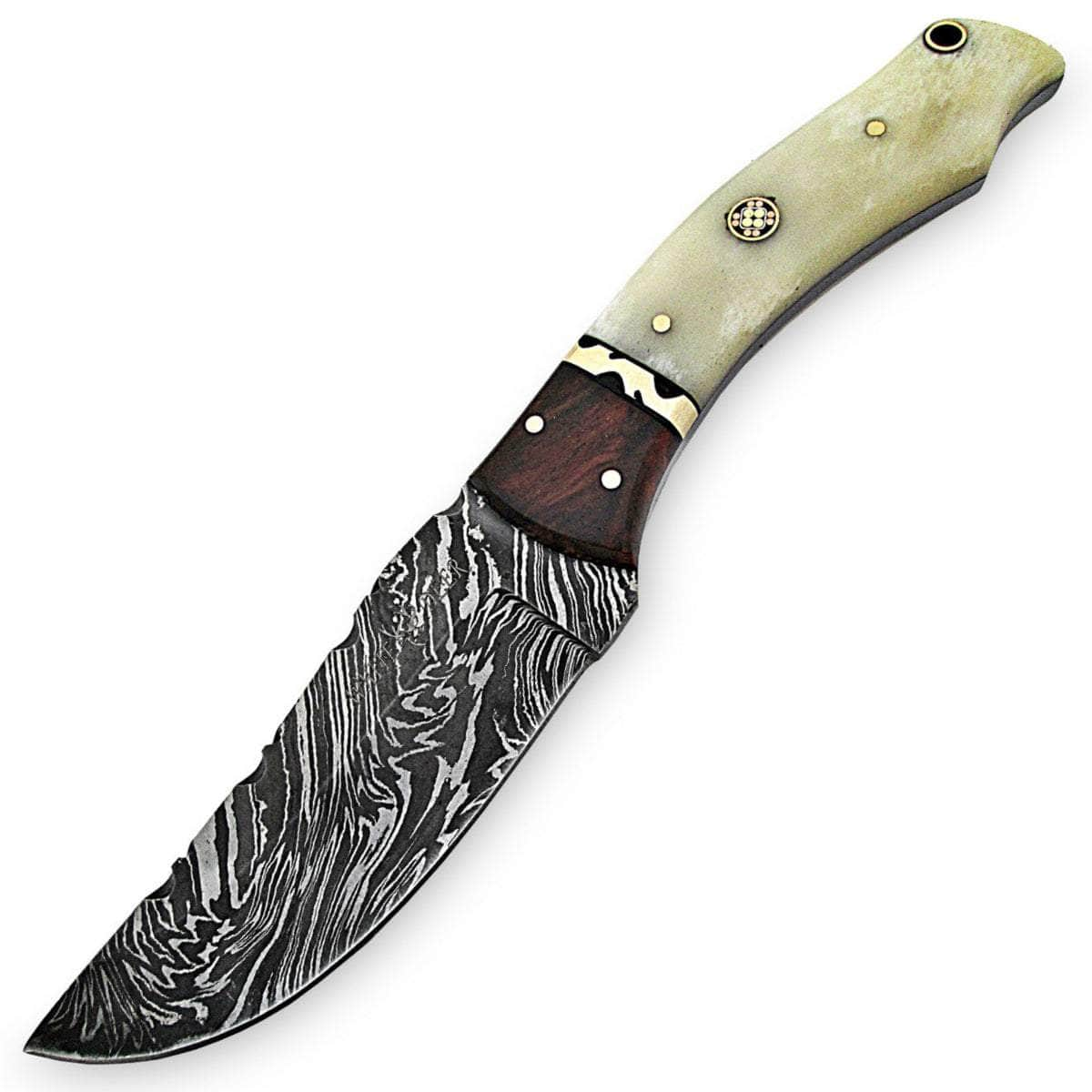 White Deer Executive Strait-Back Damascus Knife, 4.4 Blade, Bison Bone & Wood Handle, Sheath - WDM-2378 Shipping Discount Authentic