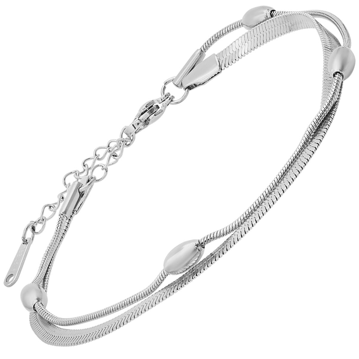 Ladies Stainless Steel Double Layered Snake Beaded Chain Bracelet Sast For Sale