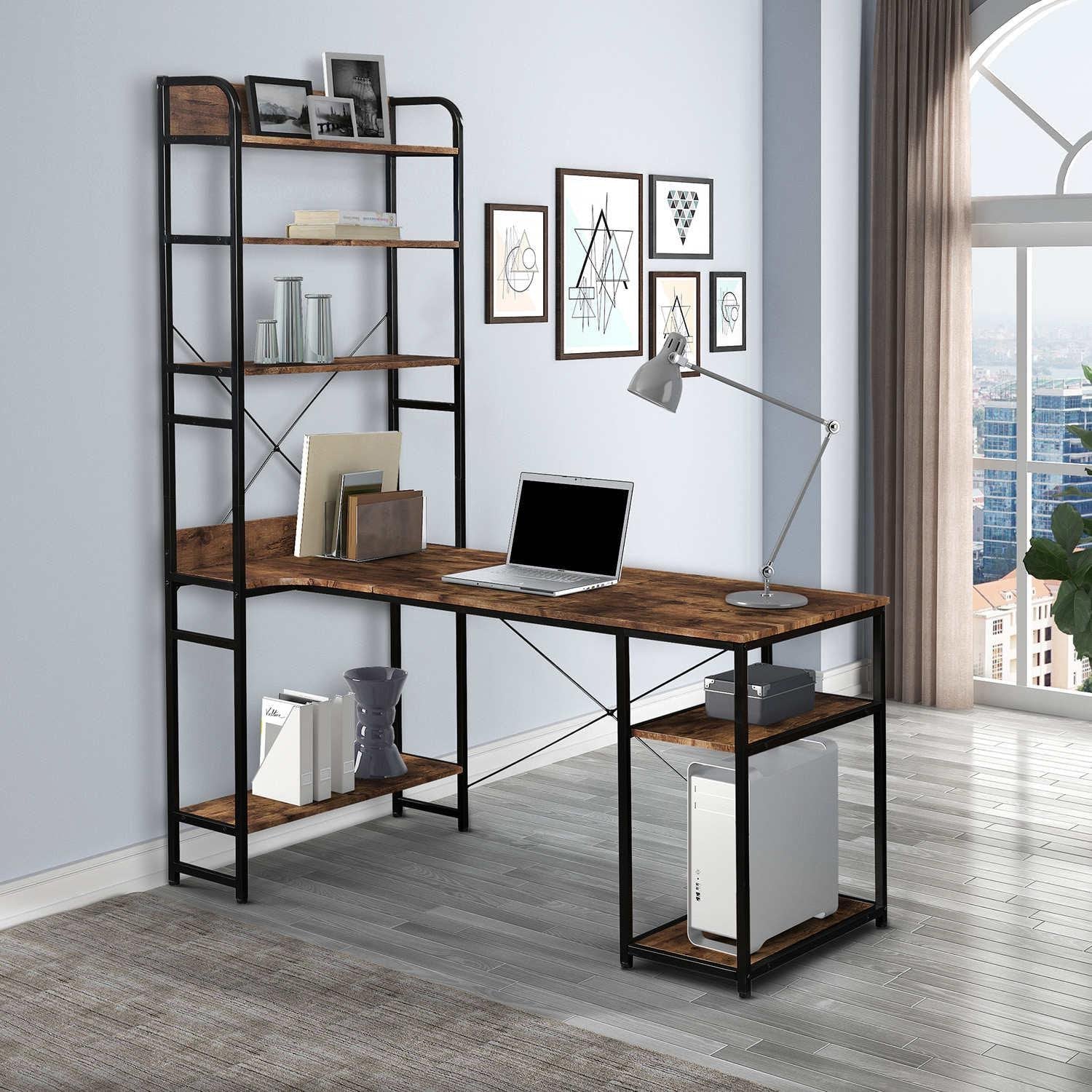 Computer Desk with 4 Tier Storage Shelves Large L-Shaped Clearance Shop