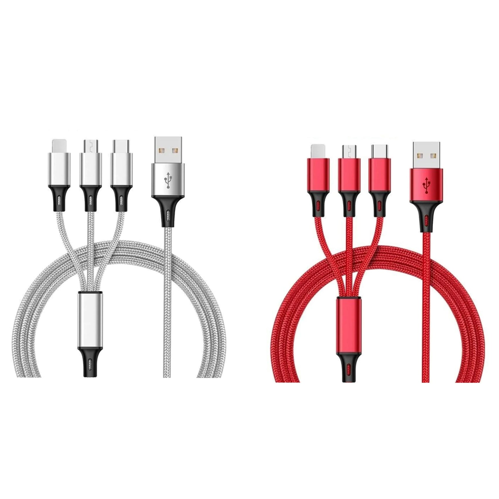 2-Pack: 3-in-1 Nylon Braided 4FT 3A Charging Cable Outlet Shop