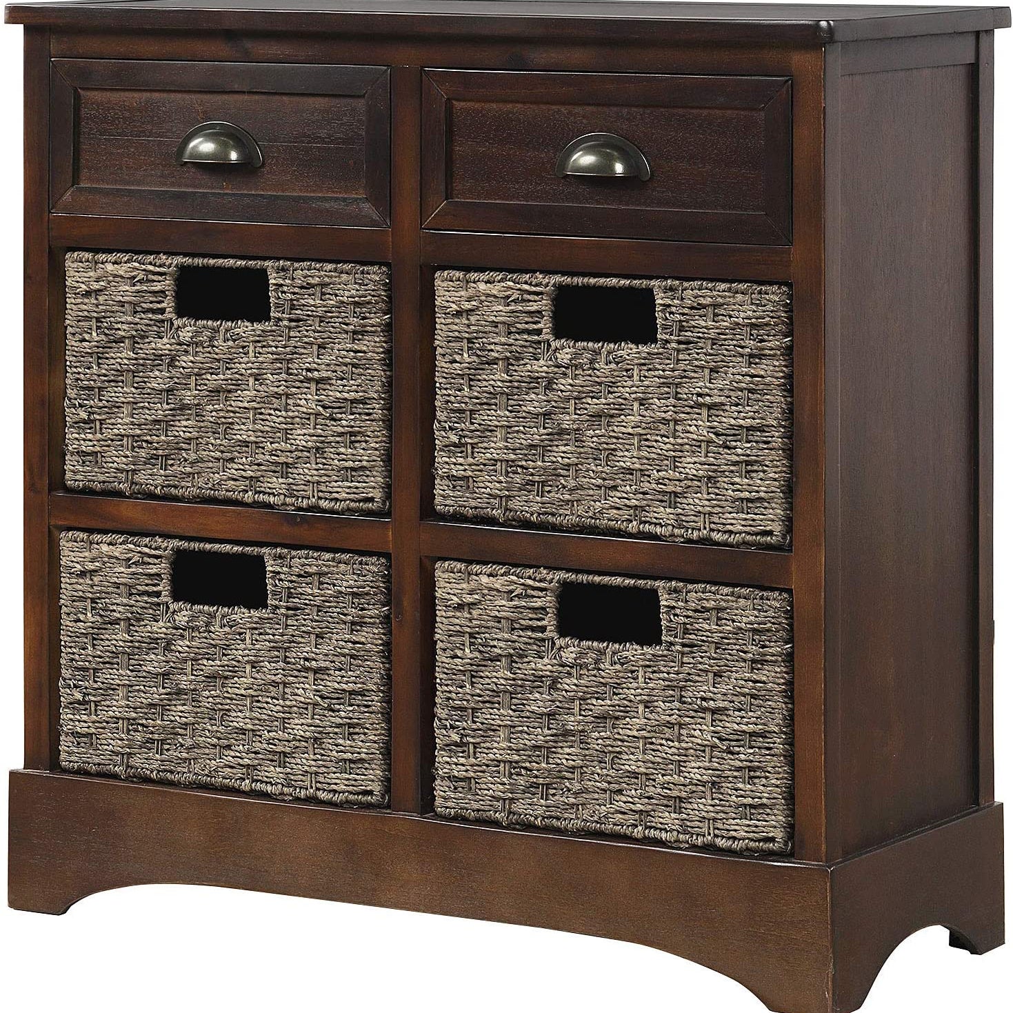 Storage Cabinet with 2 Drawers and 4 Rattan Baskets Cheap Real Authentic