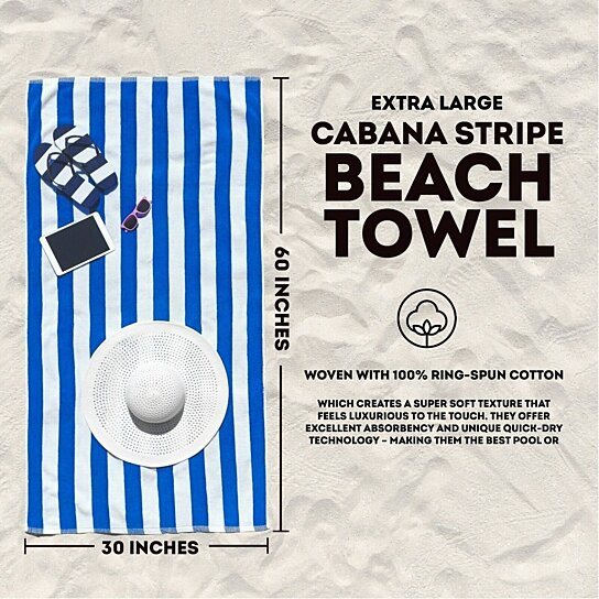 3-Pack: 30 x 60 Ultra-Soft 100% Cotton Striped Pool Cabana Hotel Beach Towels Recommend Sale Online