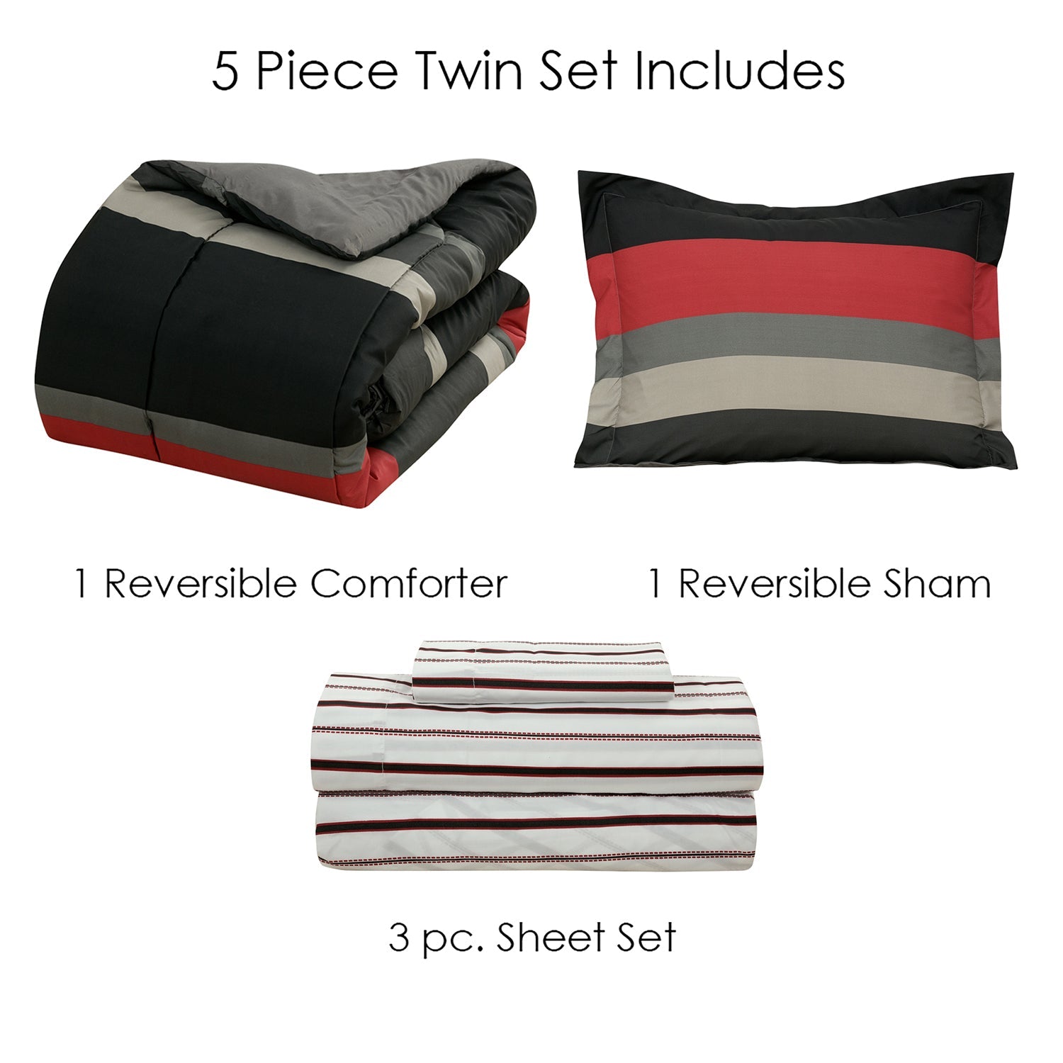 Brooklyn Flat Rugby Stripe Bed-in-a-Bag Set Supply