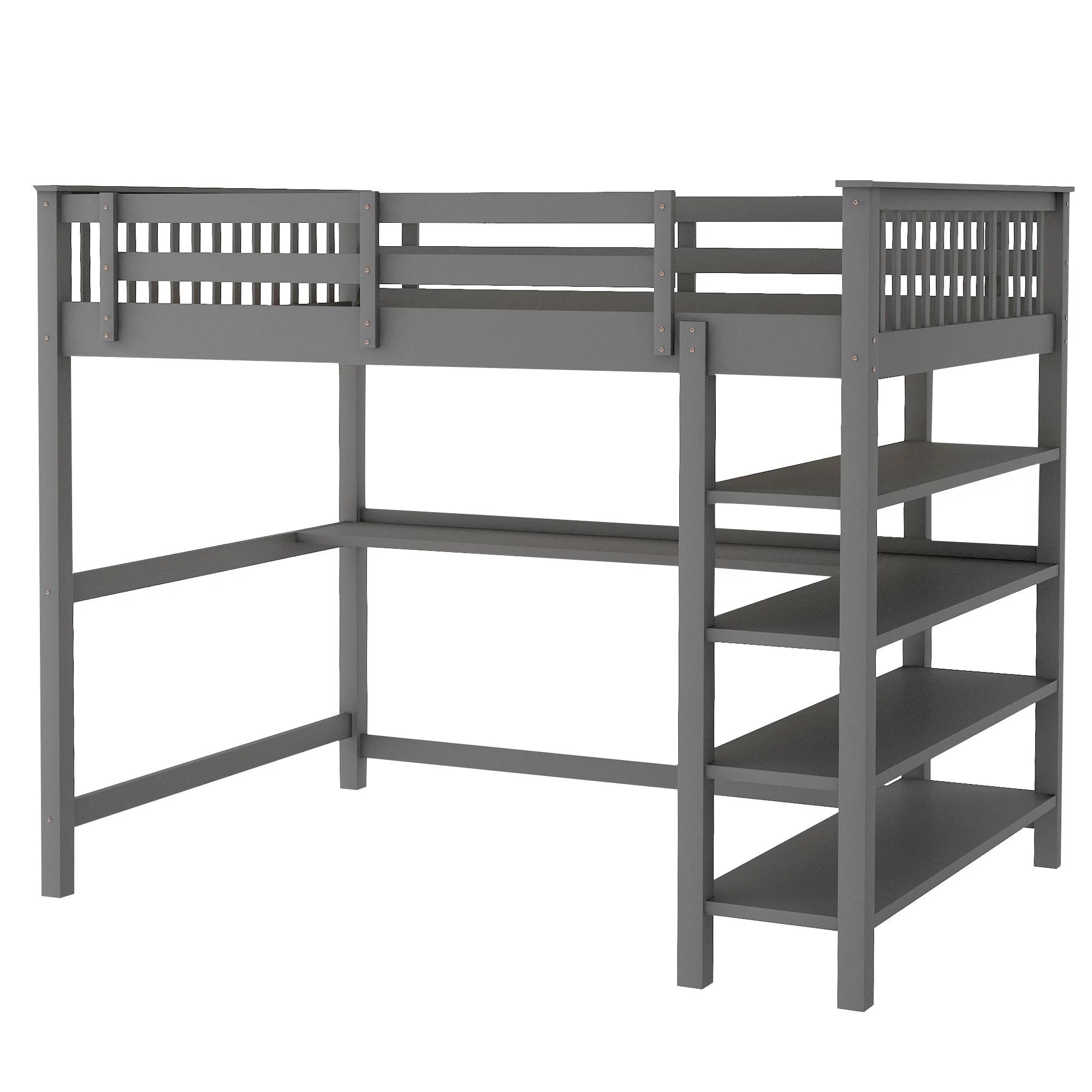 Full Size Loft Bed with Under-bed Desk and Storage Shelves Sale Good Selling