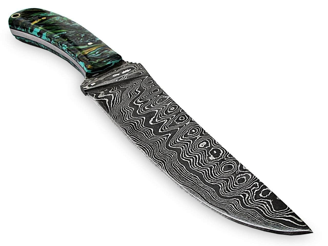 White Deer Large Executive Damascus Knife, 5.4 Blade, Green Resin Handle, Sheath WDM-2374 Free Shipping Clearance Store