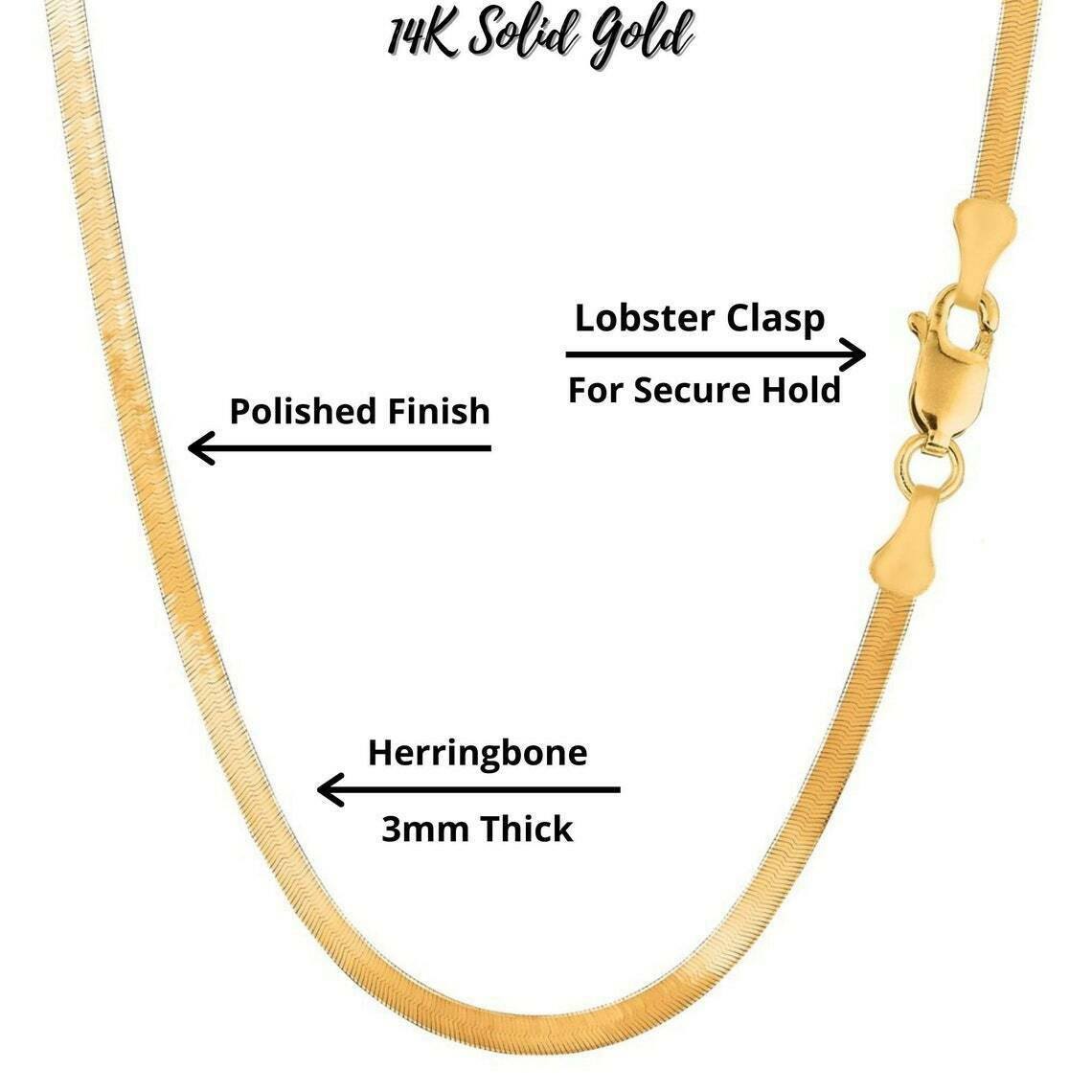 14k Solid Yellow Gold High Polish Herringbone Necklace Chain 3mm Cheap Sale Pick A Best