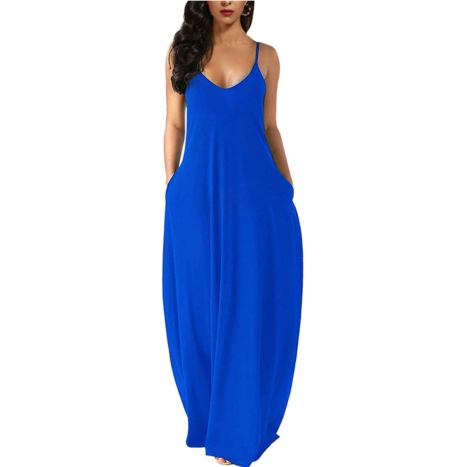 Womens Casual Sleeveless Plus Size Loose Plain Long Maxi Dress with Pockets Sale 100% Original