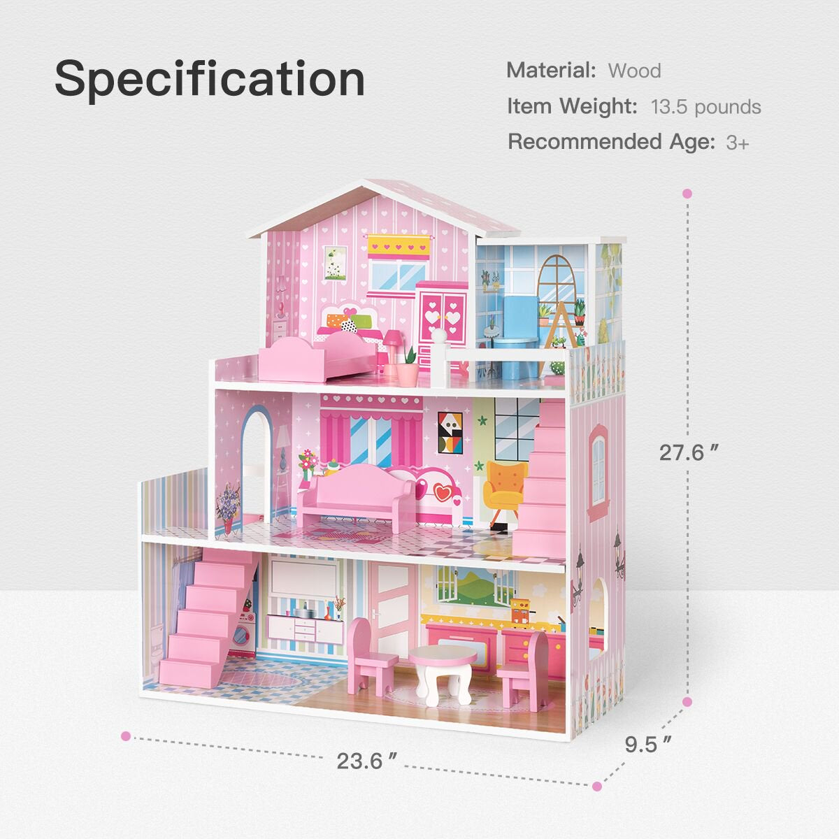 Wooden Dollhouse with Furniture, Doll House Playset for Kids Clearance How Much