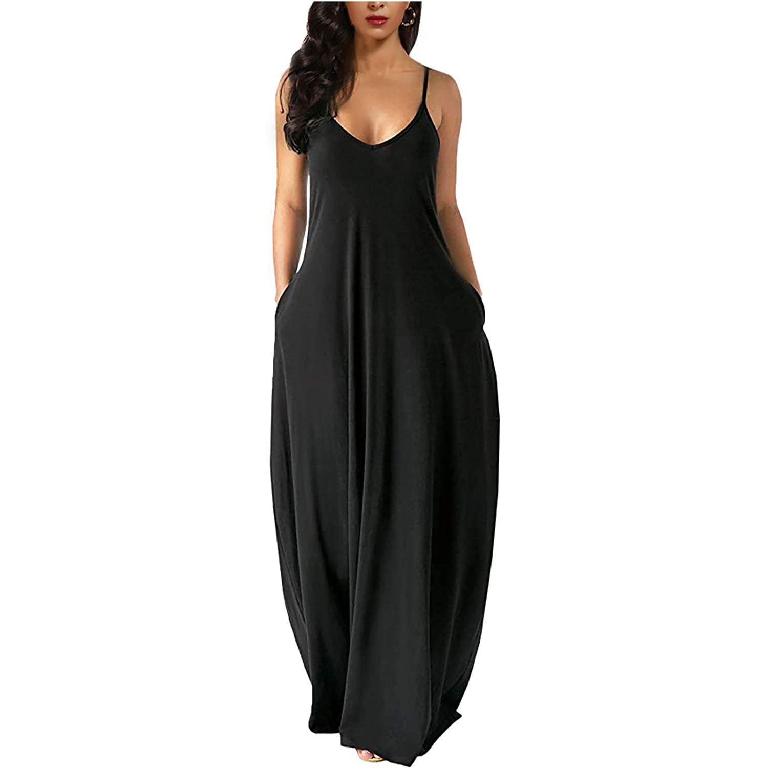 Womens Casual Sleeveless Plus Size Loose Plain Long Maxi Dress with Pockets Sale 100% Original