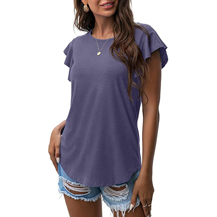 Summer Knit Ruffle Short Sleeve Top Cheap Sale Comfortable