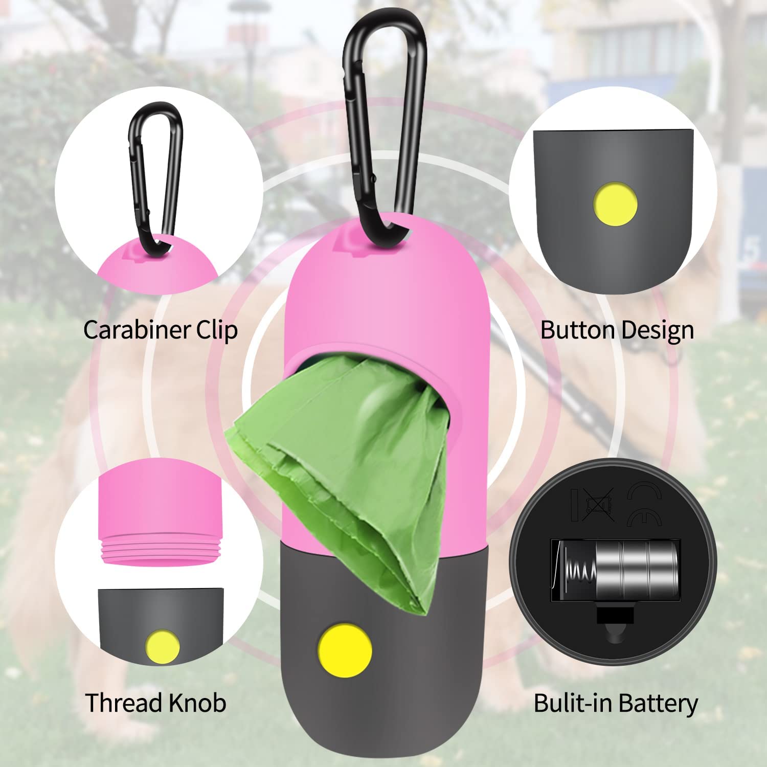 2-Pack: Dog Poop Bag Dispenser with Built-in LED Flashlight With Mastercard