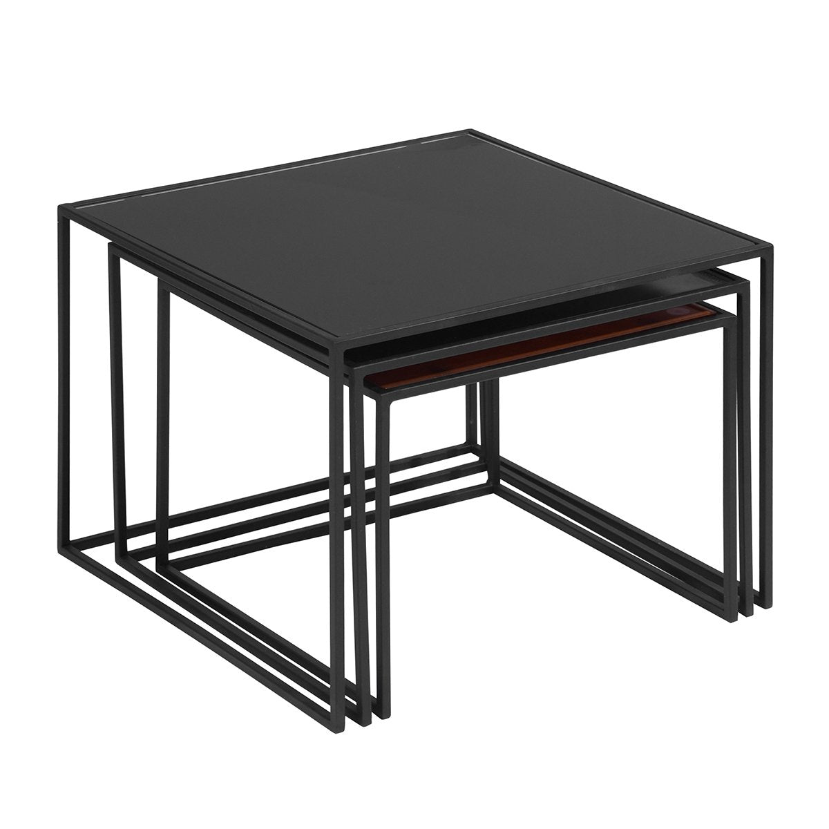 3-Piece: Mirror Top Nesting Coffee Table End Desk/Side Table Set in Black Steel Tube Free Shipping Fast Delivery