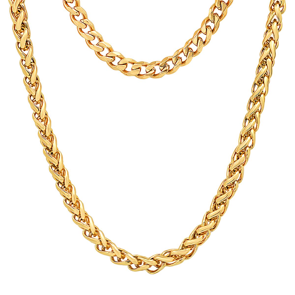 Men's Cuban and Wheat Chain Double Row Necklace Big Sale Cheap Online