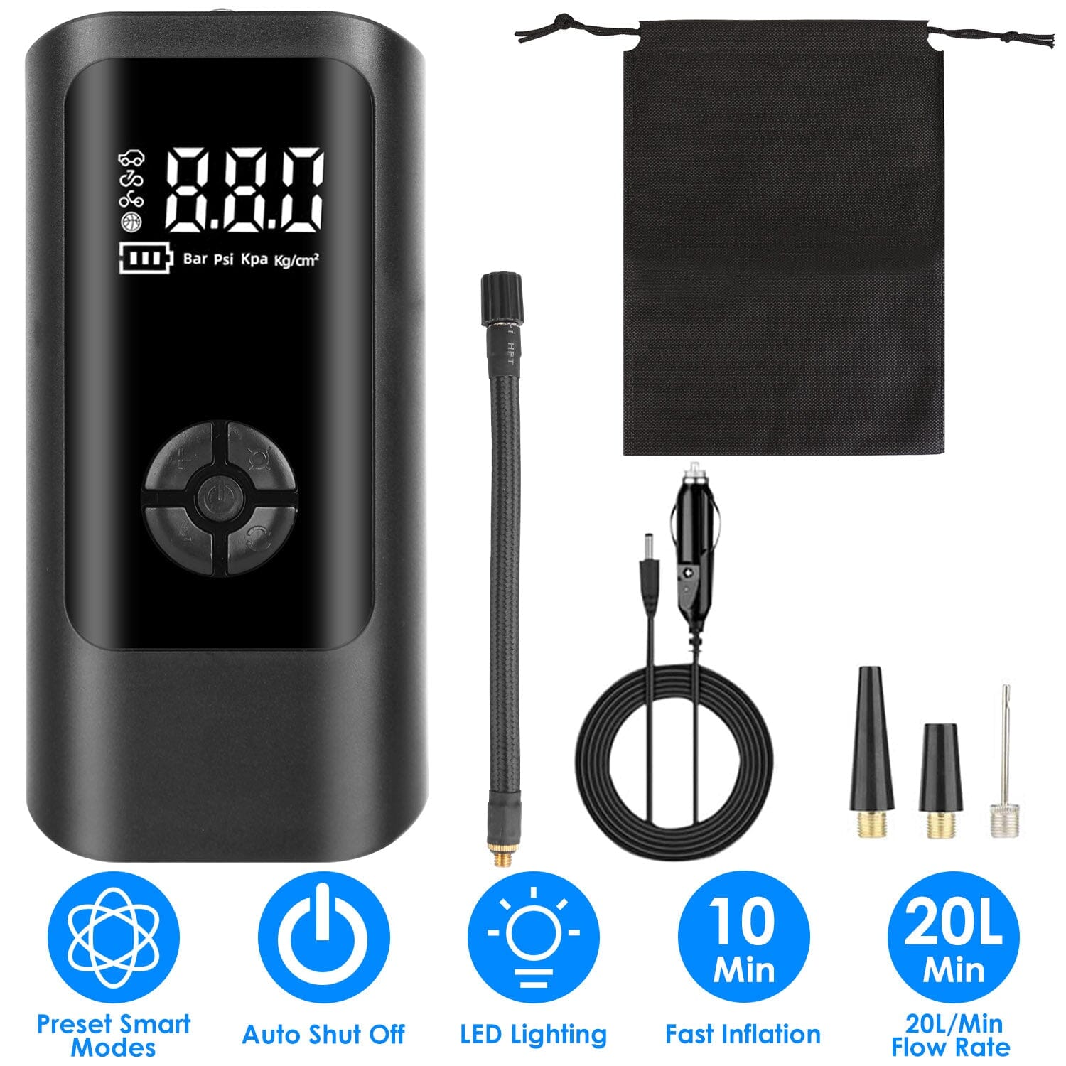 Car Tire Inflator Corded with LED Light With Credit Card