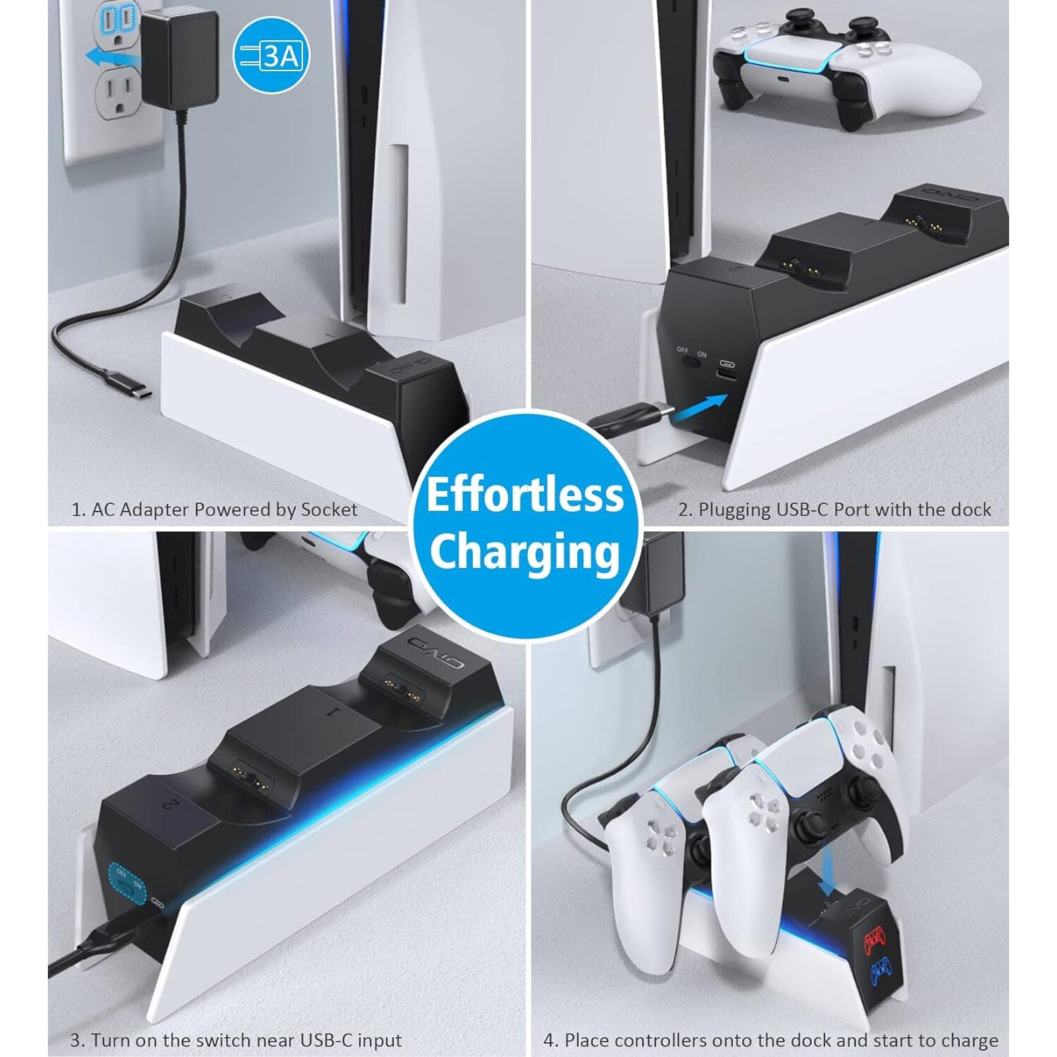 PS5 Controller Charger Station with Fast Charging AC Adapter 5V/3A  (Refurbished) Where To Buy Low Pice