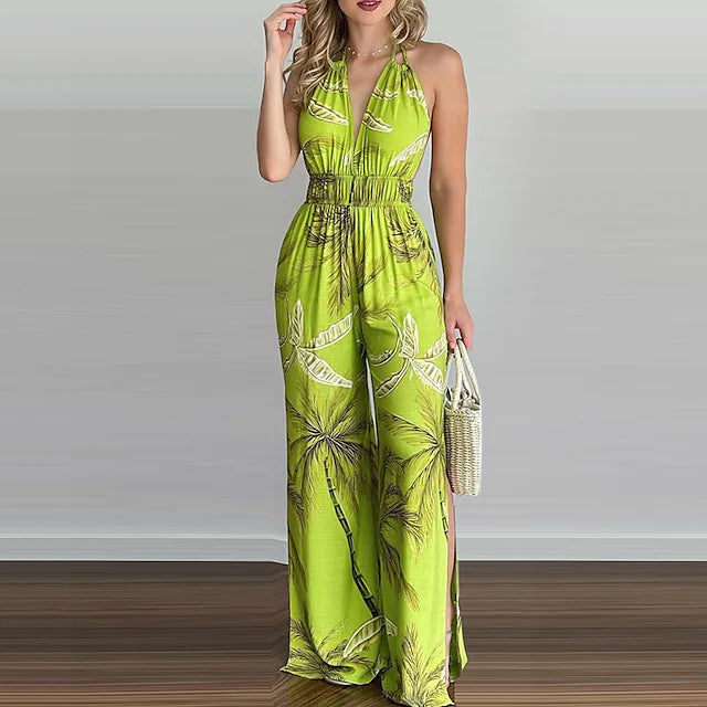 Women's Summer New Digital Printing Colorful Slit Jumpsuit Geniue Stockist Online