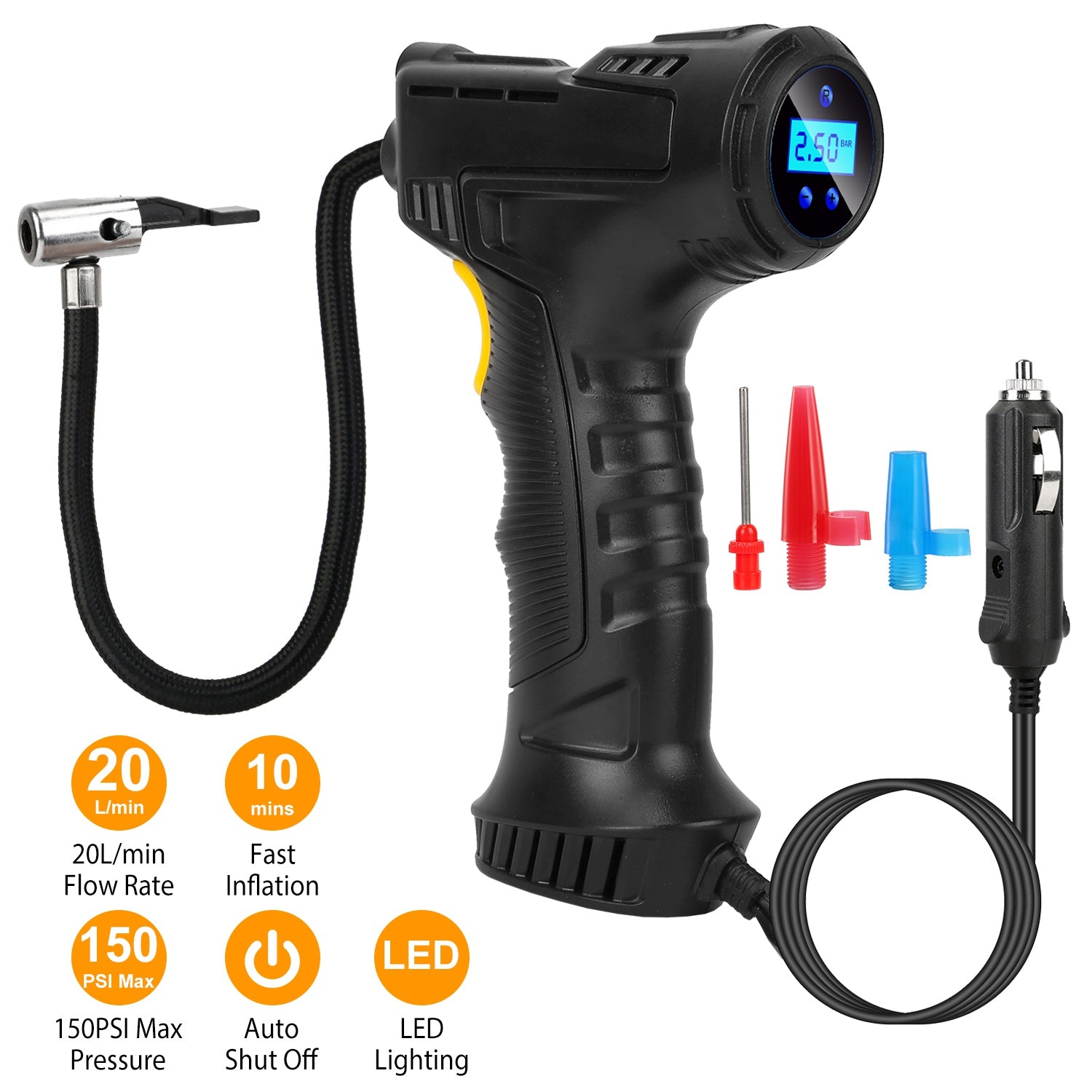 12V Digital Car Tire Inflator with LED Light 150 PSI Cheap New Arrival