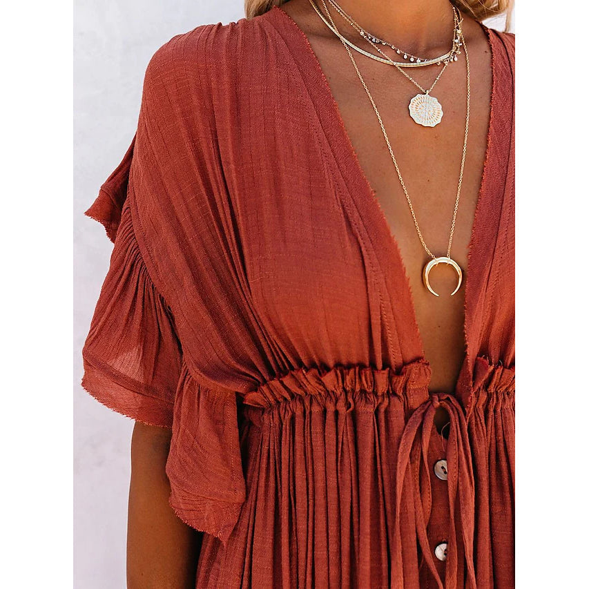 Women's Deep V Vacation Sexy Loose Dress Discount Cheapest Pice