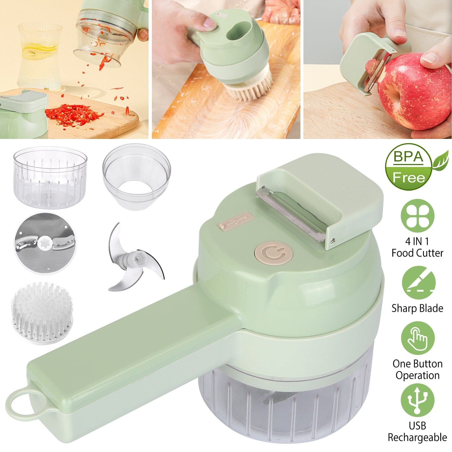 4-in-1 Handheld Electric Vegetable Chopper, Grinder, Slicer and Dicer Buy Cheap How Much