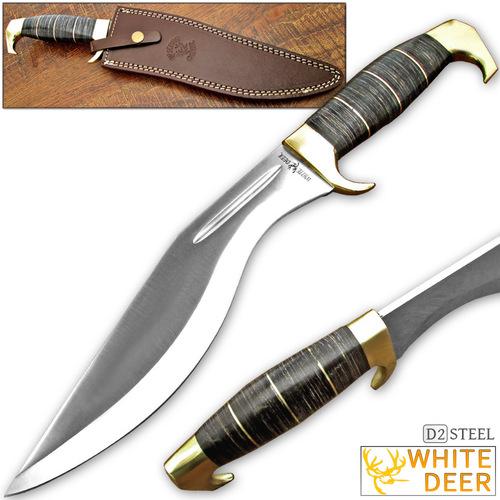 White Deer Extreme Duty D2 Jungle Kukri Knife, 10.375 Blade, Wood Handle, Sheath Clearance Sast