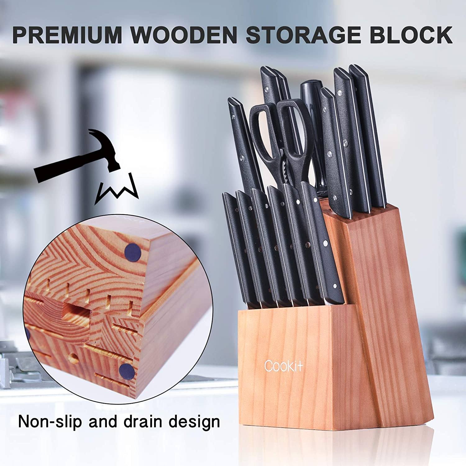 15-Pieces Set: Cookit Germany Stainless Steel Knife Block Set and Serrated Steak Knives Tumblr Online