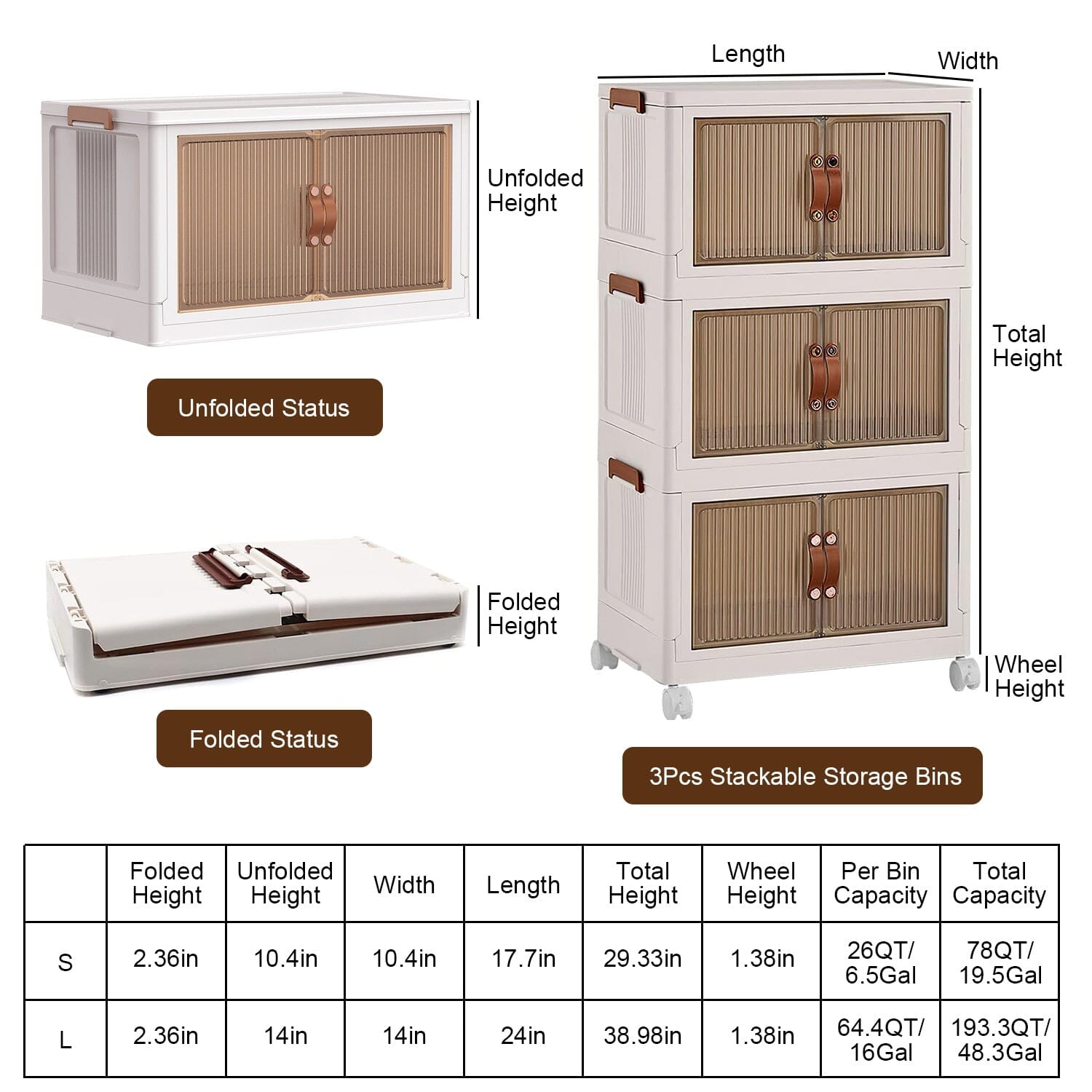 3-Pieces: Foldable Storage Bins with Lid Front Magnetic Door Collapsible Stackable Closet Organizer Pictures Online