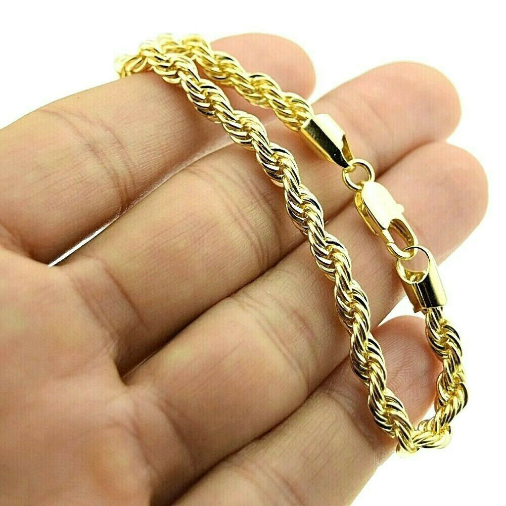 14K 4mm Genuine Solid Yellow Gold Rope Necklace Chain For Nice For Sale