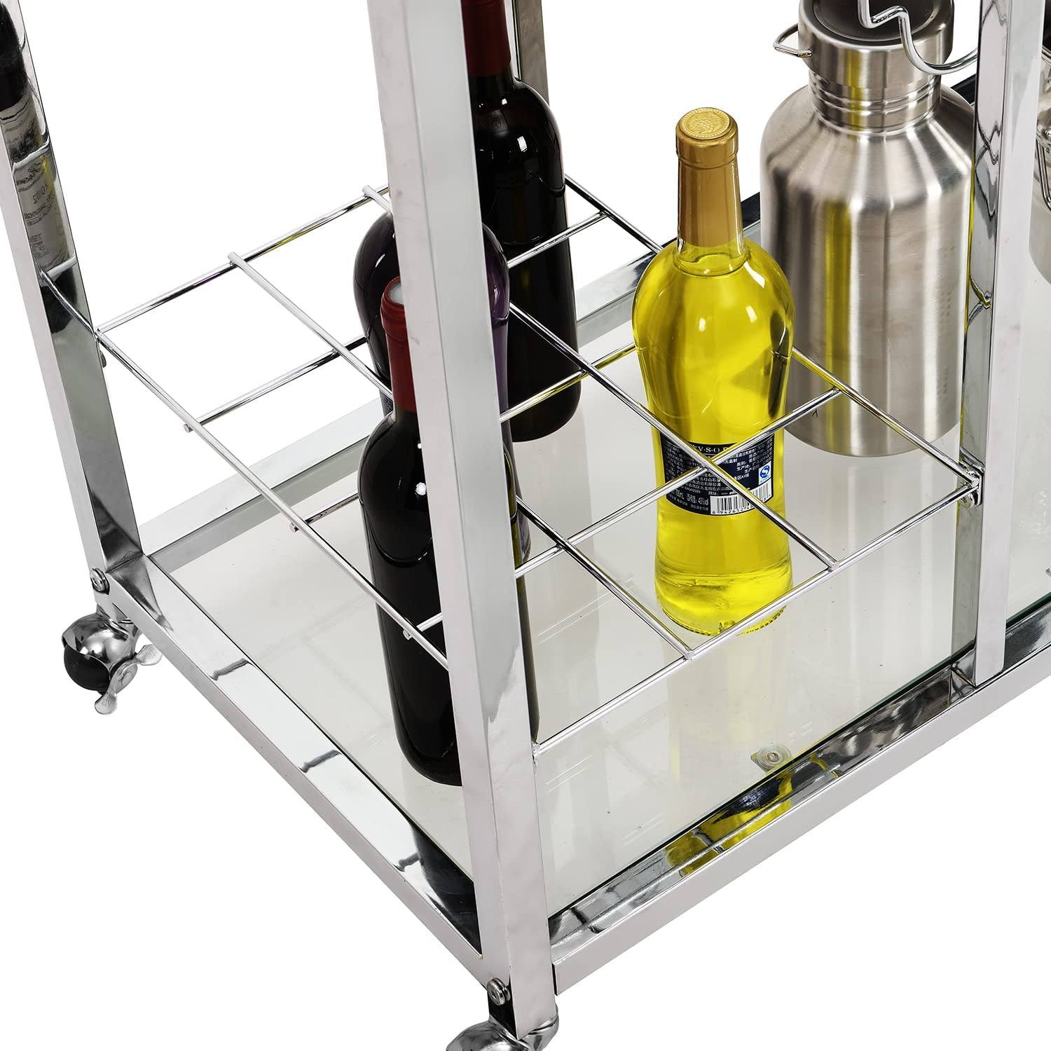 Glass Bar Cart with Wine Rack & Glass Holder Cheap Best Wholesale